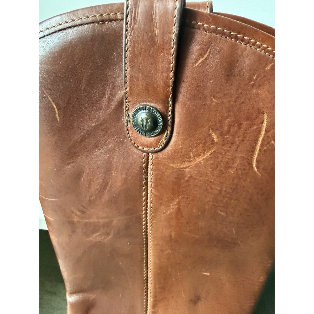 FRYE Women's US Sz 9.5B Melissa Tall Boots Cognac-Brown Leather Pre-owned - Picture 10 of 13